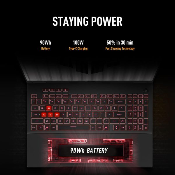 ⁦ASUS TUF Gaming A16 (Jaeger Gray) Gaming Laptop | NVIDIA RTX 5050 8GB | AMD Ryzen 7 260 | 16GB RAM | 512GB SSD | 16"FHD+ 165Hz Display | Win11 [FA608UH-G1S825W]⁩ - الصورة ⁦5⁩