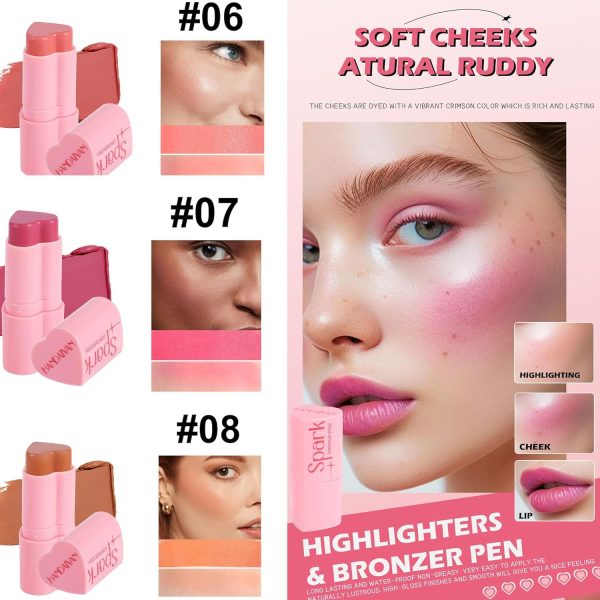 ⁦Hepiide Heart Blush Cream for Cheeks, Eyes, Lips - Natural Waterproof Sweat-Resistant Tinted Solid Stick With Long Lasting Makeup Multi-Use Color (06#, 1)⁩ - الصورة ⁦7⁩