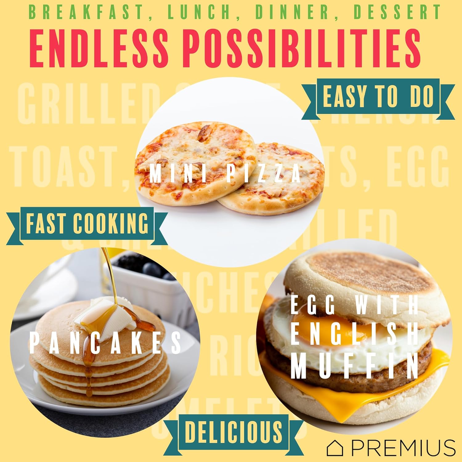 PREMIUS Ceramic NonStick Mini Snack Griddle Maker, 4” Mold, Quick Heat Up, Individual Fluffy Pancakes, Grilled Cheese, Eggs, Pizzas, Cookies & On-the-Go Breakfast & Lunch, Just Add Batter (Black) 6 PREMIUS Ceramic NonStick Mini Snack Griddle Maker, 4” Mold, Quick Heat Up, Individual Fluffy Pancakes, Grilled Cheese, Eggs, Pizzas, Cookies & On-the-Go Breakfast & Lunch, Just Add Batter (Black) - الصورة 6