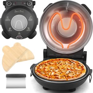 Baker's Friend - Indoor Electric Pizza Oven, 12 Inch Pizza Machine for Home, Pizza Cooker and Pizza Grill, Premium Glazed Ceramic Stone Pizza Oven