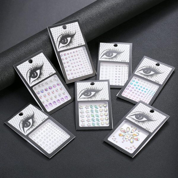 ⁦Excefore Eye Body Face Gems Jewels Rhinestone Stickers Self Adhesive Crystal Rainbow Makeup Diamonds Face Stick Gems for Women Festival Accessory and Nail Art Decorations (7 Sheets Elegant Style)⁩ - الصورة ⁦7⁩
