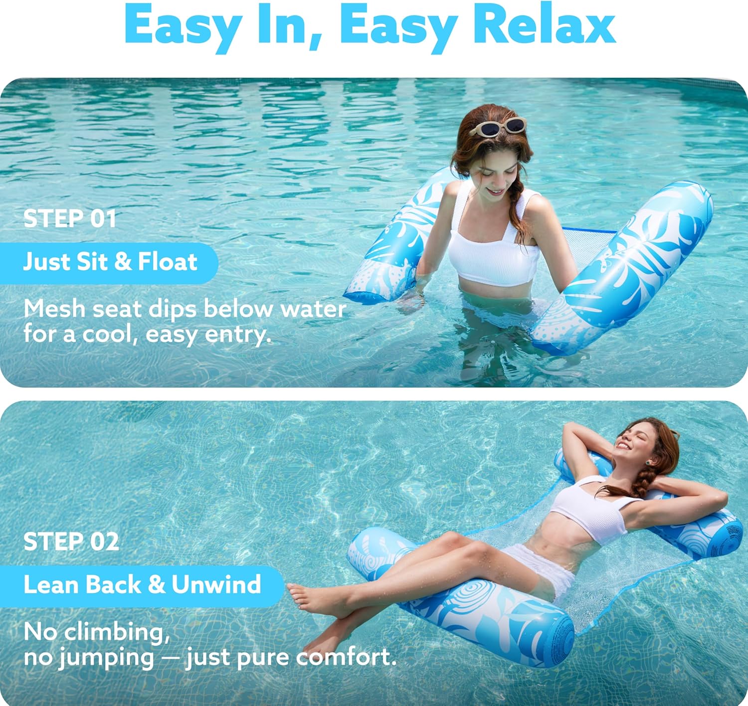 Sloosh 2 Packs Hammock Pool Floats Adults, 4-in-1 Multi-Purpose Inflatable Pool Floats PVC Water Hammock Lounge Floaties 5 Sloosh 2 Packs Hammock Pool Floats Adults, 4-in-1 Multi-Purpose Inflatable Pool Floats PVC Water Hammock Lounge Floaties - الصورة 5