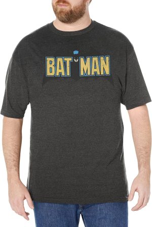 WARNER BROS Big & Tall Batman Oldskool Logo Men's Tops Short Sleeve Tee Shirt, Charcoal Heather, 5X-Large Big Tall
