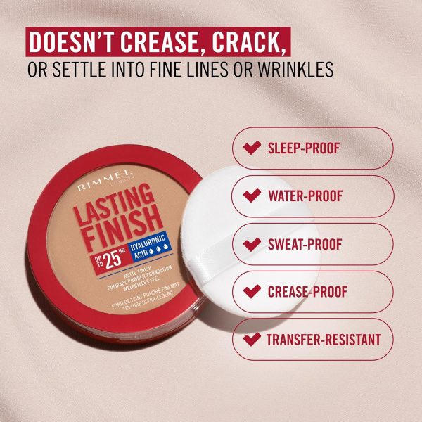 ⁦Rimmel Lasting Finish, 005 Ivory, Compact Foundation, Soft-Focus Finish, Matte Finish, Full Coverage, SPF20, Vegan Formula, 7g⁩ - الصورة ⁦8⁩