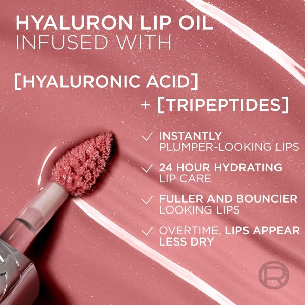 ⁦L'Oreal Paris Plump Ambition Hyaluron Lip Oil, 24 HR Lip Gloss with Hyaluronic Acid, Volumizing Formula with Glass-Like Shine, Worth It 601, 0.16 Fl Oz⁩ - الصورة ⁦6⁩