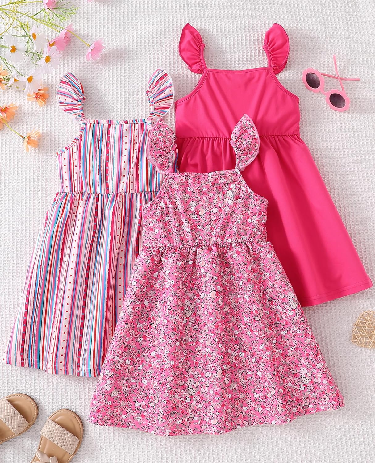 VeryNew 3-Pack Girls Sleeveless Dresses Color stripes Purple Solid Color Print Vest Dresses for 4-8 Years 5 VeryNew 3-Pack Girls Sleeveless Dresses Color stripes Purple Solid Color Print Vest Dresses for 4-8 Years - الصورة 5