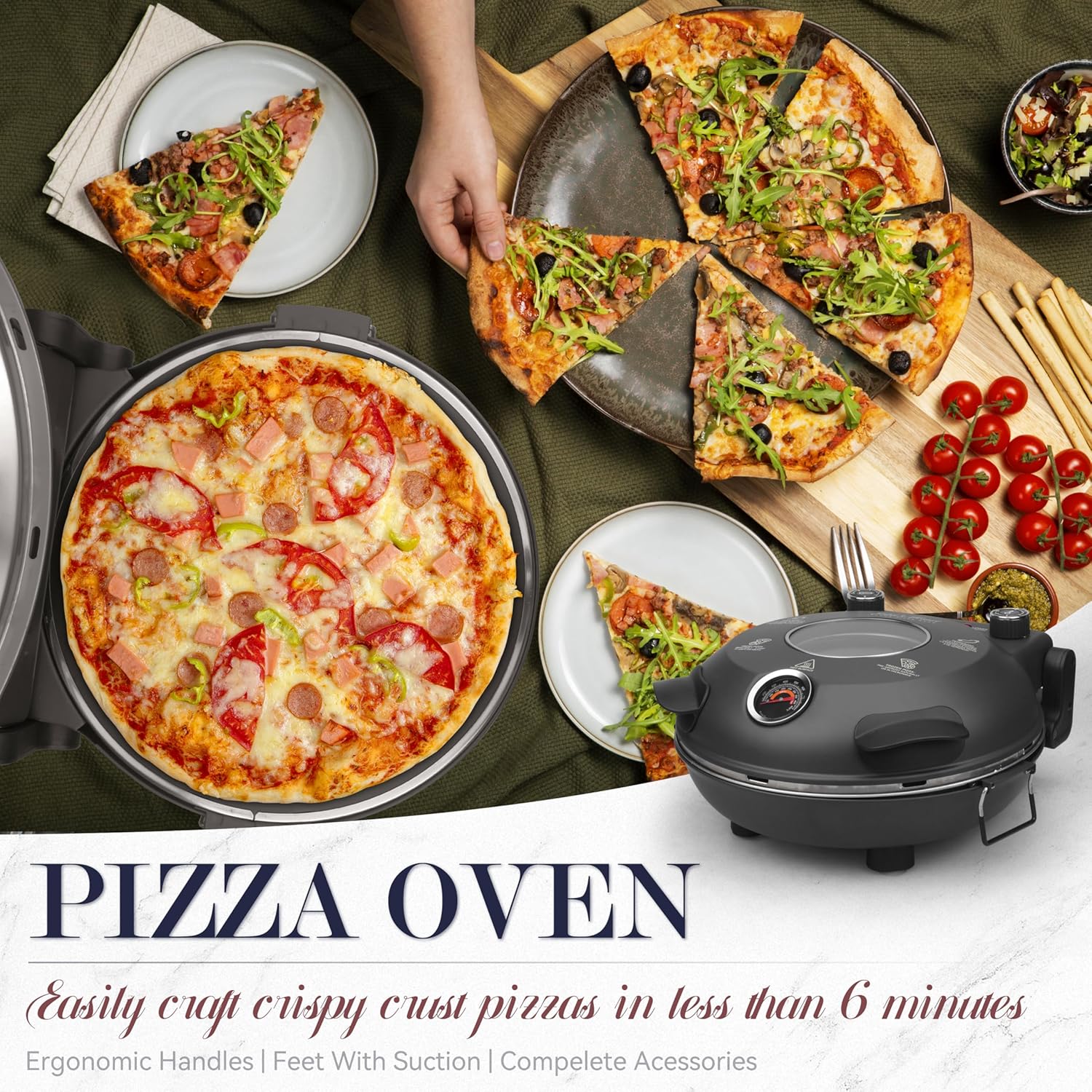 Baker's Friend - Indoor Electric Pizza Oven, 12 Inch Pizza Machine for Home, Pizza Cooker and Pizza Grill, Premium Glazed Ceramic Stone Pizza Oven 2 Baker's Friend - Indoor Electric Pizza Oven, 12 Inch Pizza Machine for Home, Pizza Cooker and Pizza Grill, Premium Glazed Ceramic Stone Pizza Oven - الصورة 2