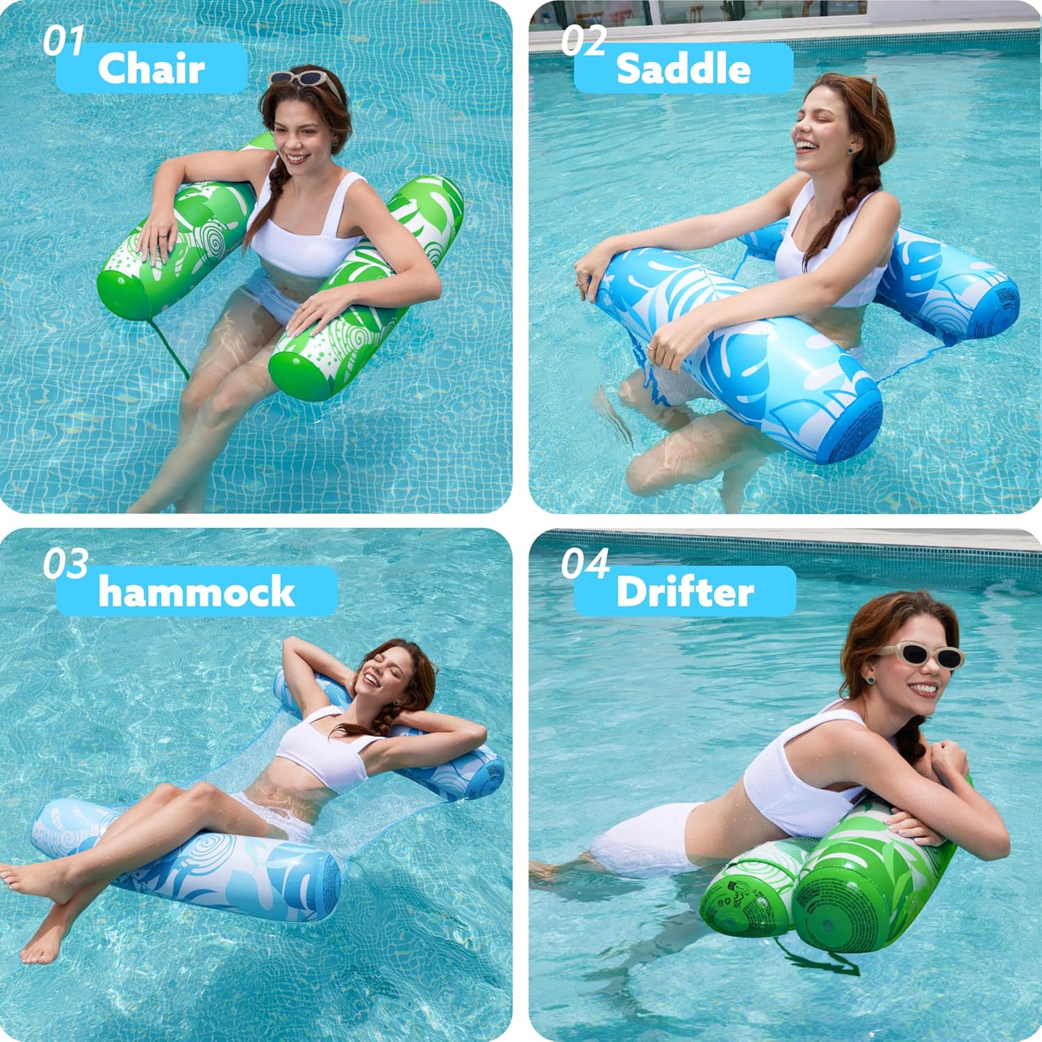 Sloosh 2 Packs Hammock Pool Floats Adults, 4-in-1 Multi-Purpose Inflatable Pool Floats PVC Water Hammock Lounge Floaties 3 Sloosh 2 Packs Hammock Pool Floats Adults, 4-in-1 Multi-Purpose Inflatable Pool Floats PVC Water Hammock Lounge Floaties - الصورة 3