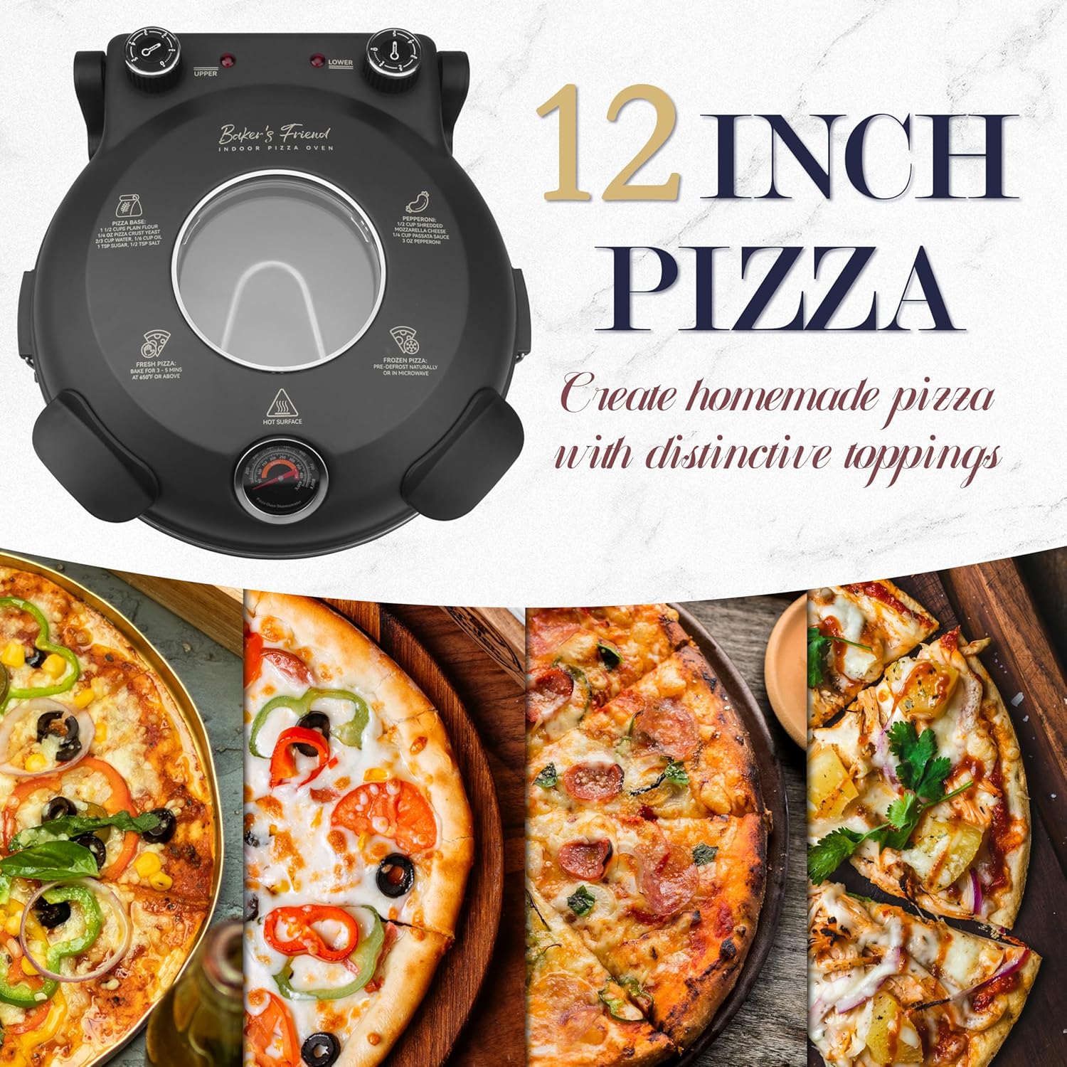 Baker's Friend - Indoor Electric Pizza Oven, 12 Inch Pizza Machine for Home, Pizza Cooker and Pizza Grill, Premium Glazed Ceramic Stone Pizza Oven 6 Baker's Friend - Indoor Electric Pizza Oven, 12 Inch Pizza Machine for Home, Pizza Cooker and Pizza Grill, Premium Glazed Ceramic Stone Pizza Oven - الصورة 6