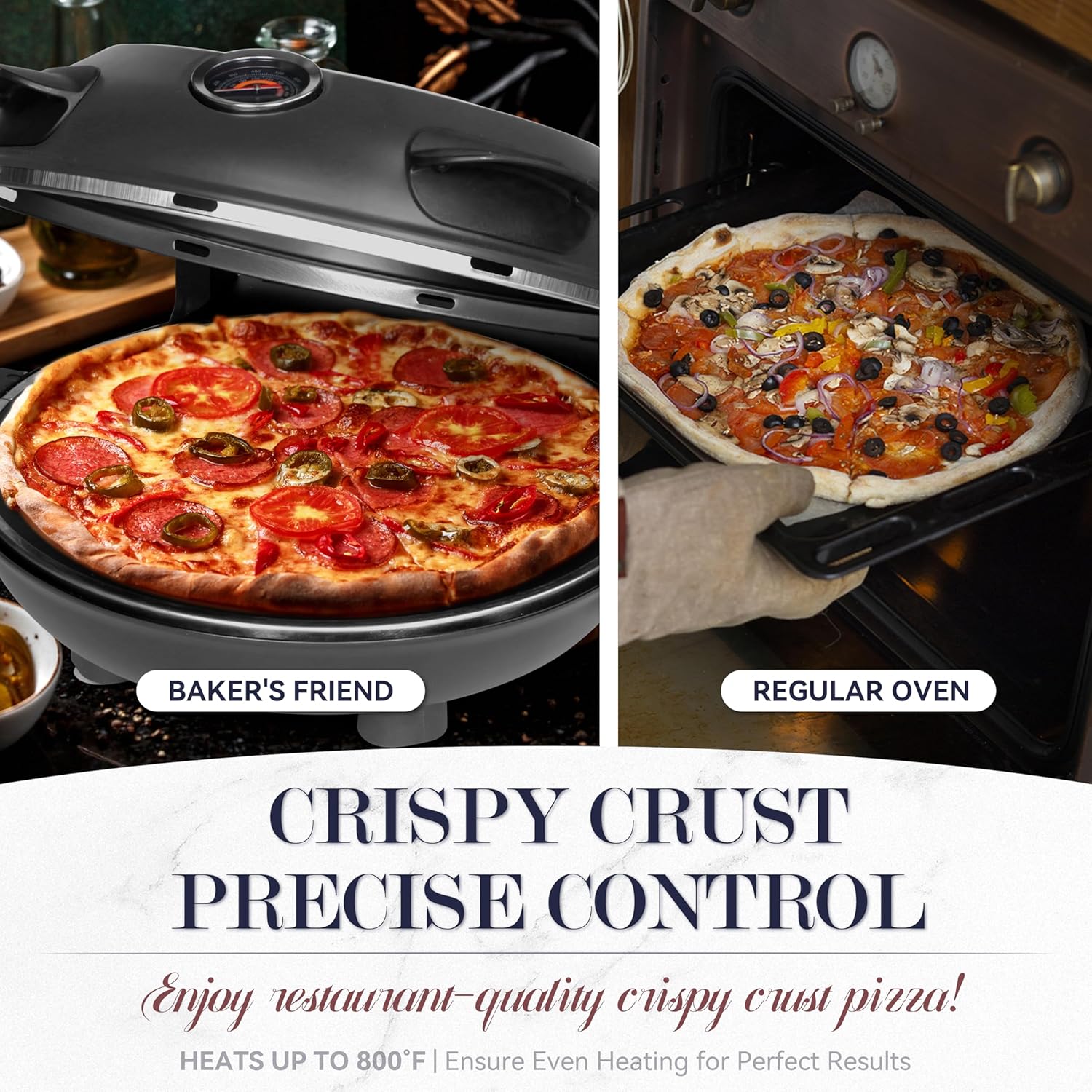 Baker's Friend - Indoor Electric Pizza Oven, 12 Inch Pizza Machine for Home, Pizza Cooker and Pizza Grill, Premium Glazed Ceramic Stone Pizza Oven 3 Baker's Friend - Indoor Electric Pizza Oven, 12 Inch Pizza Machine for Home, Pizza Cooker and Pizza Grill, Premium Glazed Ceramic Stone Pizza Oven - الصورة 3