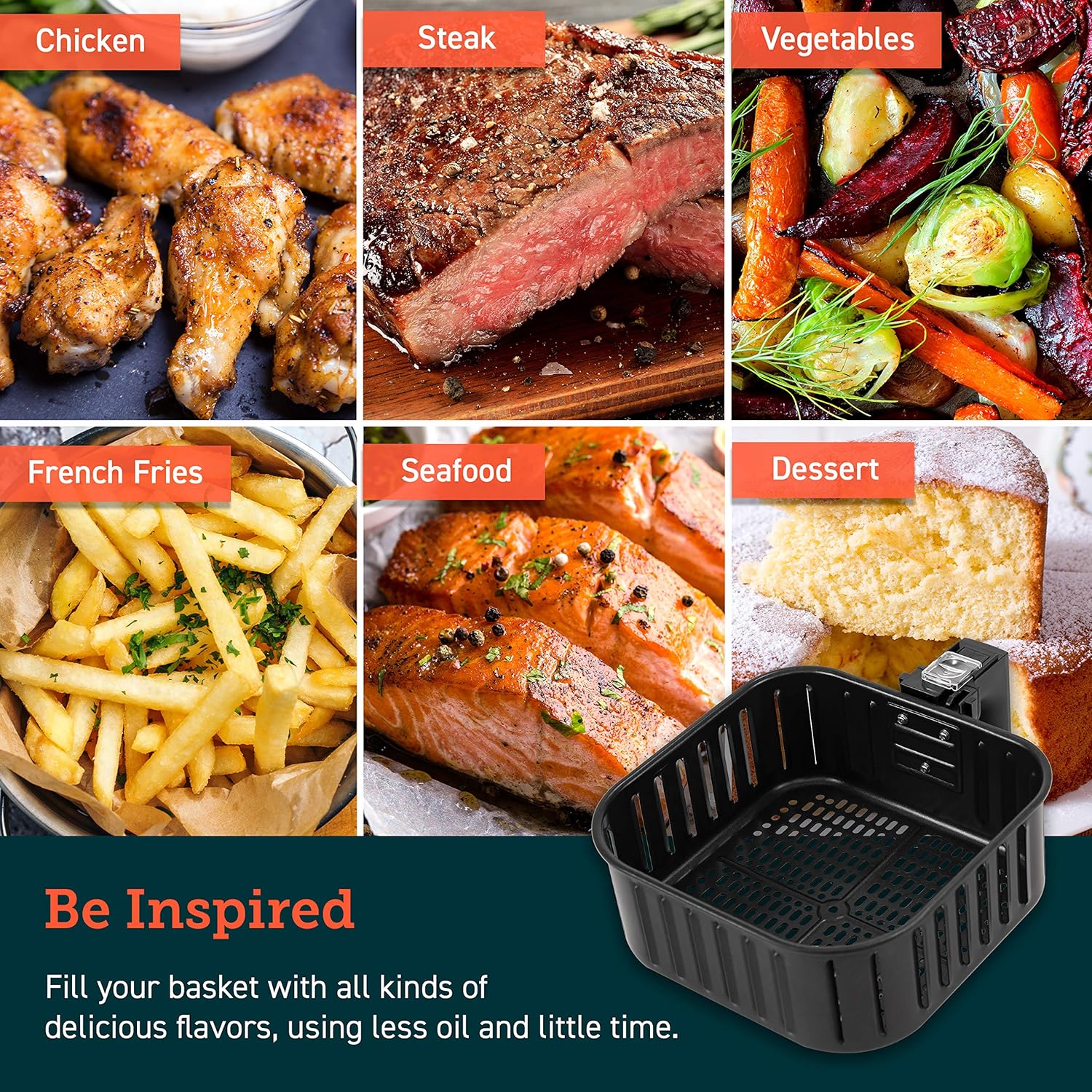 COSORI Air Fryer Accessories, Replacement 5.8QT Original Basket For COSORI CP358-AF, CS358-AF Air Fryers, Non-Stick, Dishwasher-Safe, CAF-P582B 8 COSORI Air Fryer Accessories, Replacement 5.8QT Original Basket For COSORI CP358-AF, CS358-AF Air Fryers, Non-Stick, Dishwasher-Safe, CAF-P582B - الصورة 8