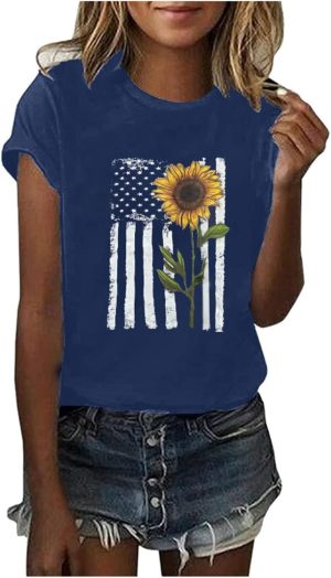 APPEASE Womens Summer Tops Loose Casual Printing Short Sleeves Loose T-Shirt Blouse Tops Women Graphic Tee sunflower Print Tank Top Casual Sport Tee Shirt Women's Loose Pullover