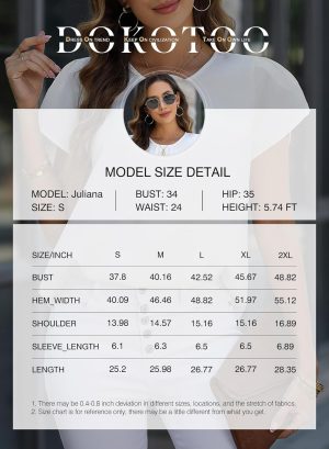 Dokotoo Women's Casual Round Neck Basic Pleated Tops Short Sleeve Loose Fit Curved Keyhole Back Chiffon Blouses Tshirts