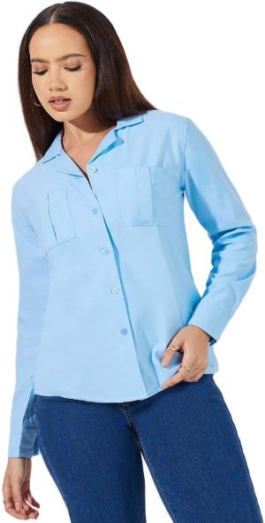 Styli Women Button Down Collar Neck Loose Fit Shirt
