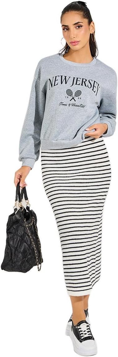 Styli Women New Jersey Print Round Neck T-Shirt 1 Styli Women New Jersey Print Round Neck T-Shirt