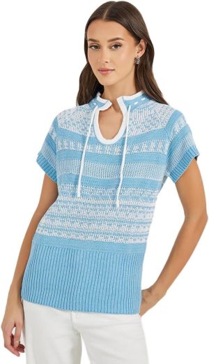 Styli Women Tie-Up Neck Patterned Knit Top