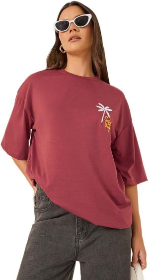 Styli Women's Embroidered Short Sleeve Oversized T-Shirt