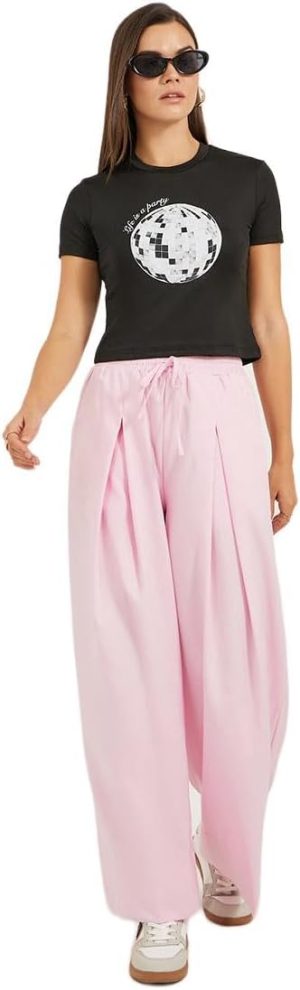 Styli Women's Graphic Print Round Neck Crop T-Shirt