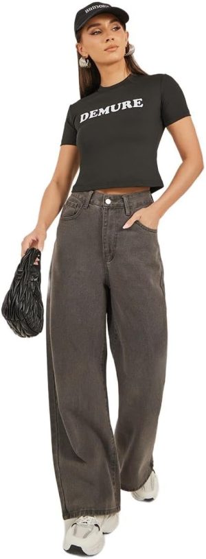 Styli Women's Slogan Print Round Neck Crop T-Shirt