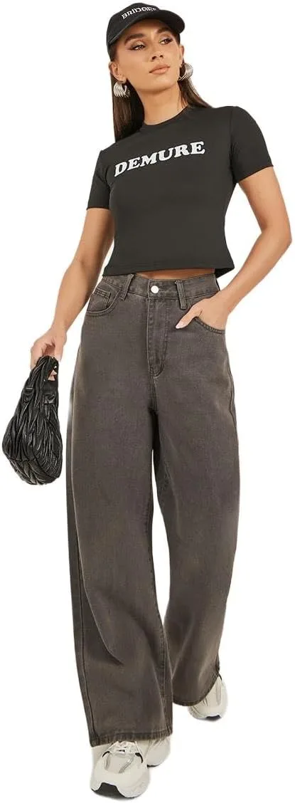 Styli Women's Slogan Print Round Neck Crop T-Shirt 7 Styli Womens Slogan Print Round Neck Crop T Shirt jpg