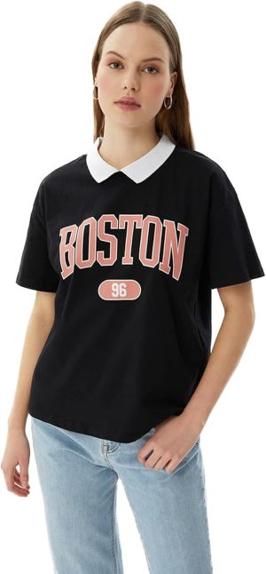 Trendyol Women Printed Semi-Fitted Knitted T-Shirt T-Shirt (pack of 1)