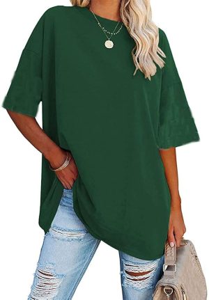 Womens Oversized T Shirts Summer Short Sleeve Tops Basic Solid Boxy Tee Casual Workout Going Out Outfits 2025 Spring