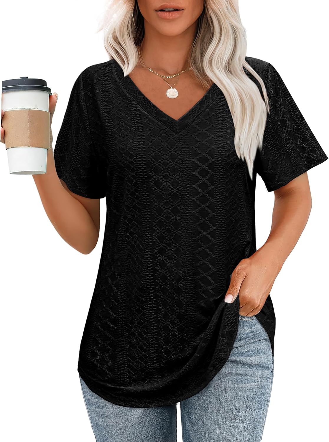 Womens T Shirts V Neck Short Sleeve Casual Tops Loose Fit Basic Tees with Curved Hem 1 Womens T Shirts V Neck Short Sleeve Casual Tops Loose Fit Basic Tees with Curved Hem