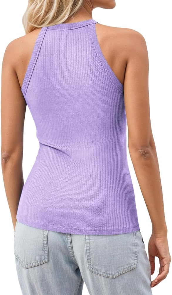 Womens Tank Tops Slim Fit Wotkout Crew Neck Knit Ribbed Tees Racerback Blouses S-XL 2 Womens Tank Tops Slim Fit Wotkout Crew Neck Knit Ribbed Tees Racerback Blouses S-XL - الصورة 2