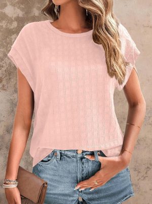 Womens Tee Tops Casual Batwing Short Sleeve Basic Solid Color V Neck T Shirts Blouse