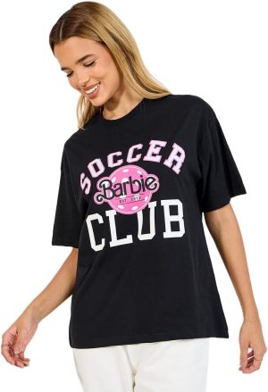 تي شيرت كبير الحجم مطبوع عليه رسومات نادي باربي لكرة القدم للنساء من ستايلي