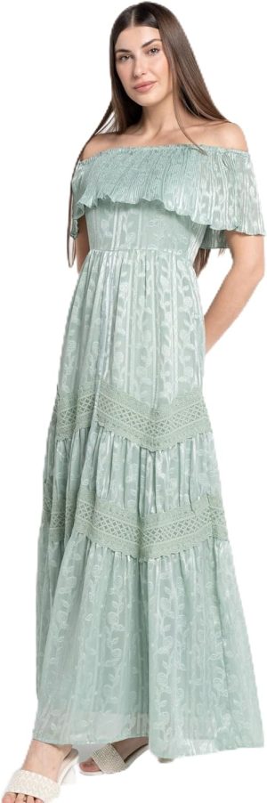 فستان طويل بأكمام قصيرة للنساء من نتشي