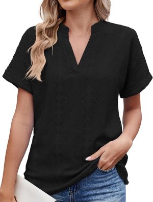 قمصان عمل نسائية من اونرهت باكمام قصيرة ورقبة على شكل حرف V من قماش الجاكار، بلايز كاجوال صيفية انيقة وعصرية مقاس S-XXL