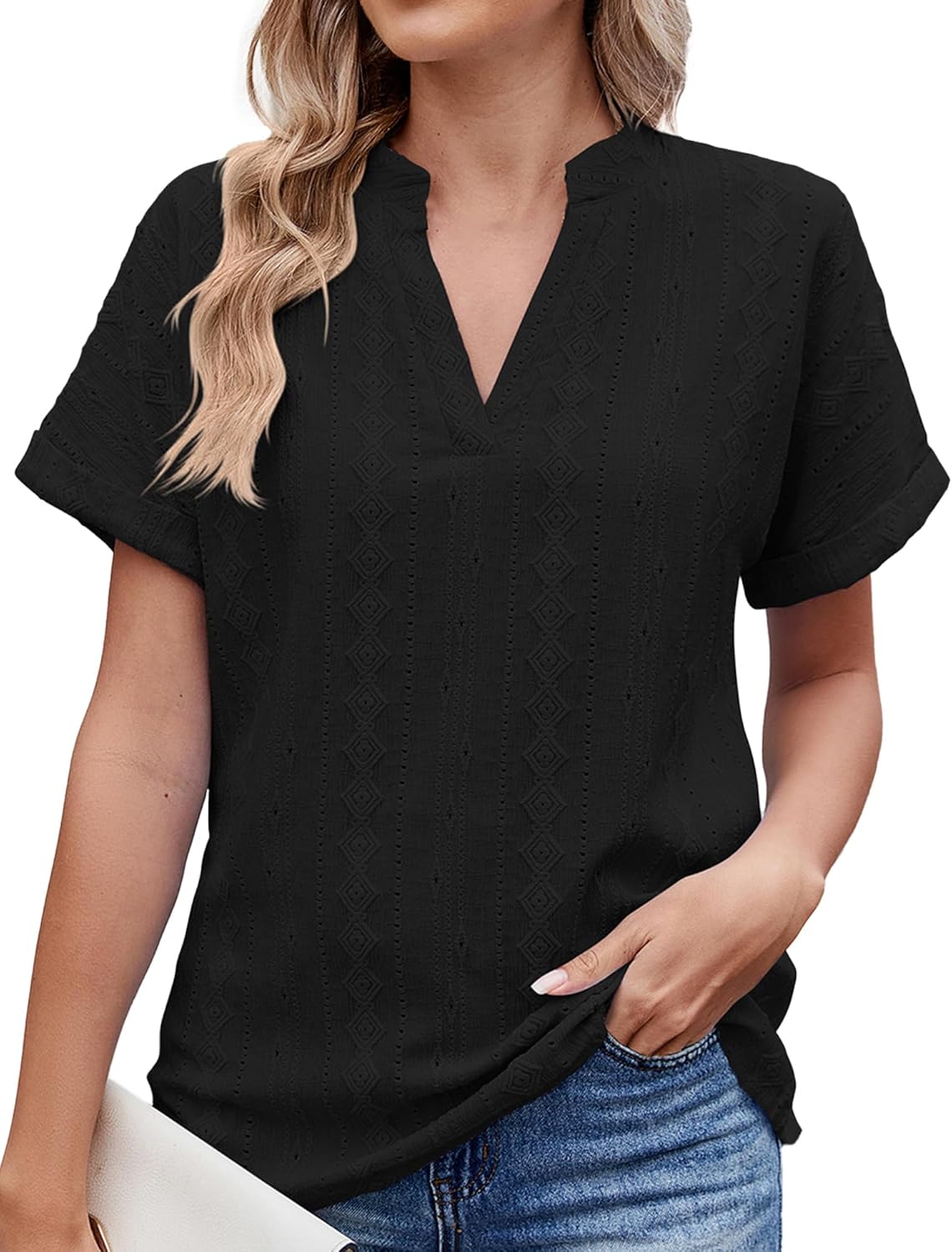 1763878017 قمصان عمل نسائية من اونرهت باكمام قصيرة ورقبة على شكل