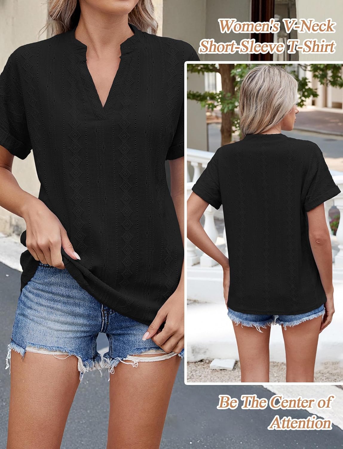 1763878019 قمصان عمل نسائية من اونرهت باكمام قصيرة ورقبة على شكل حرف V من قماش الجاكار، بلايز كاجوال صيفية انيقة وعصرية مقاس S XXL