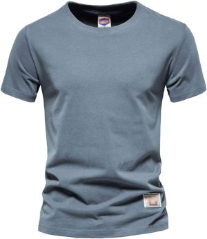 تي شيرت رجالي من Hot BODY مصنوع من القطن البسيط للرجال بلون سادة كاجوال قصير الأكمام تي شيرت رجالي صيفي عالي الجودة للرجال (اللون: أزرق بحيري، المقاس: آسيوي XL 65-72 كجم)