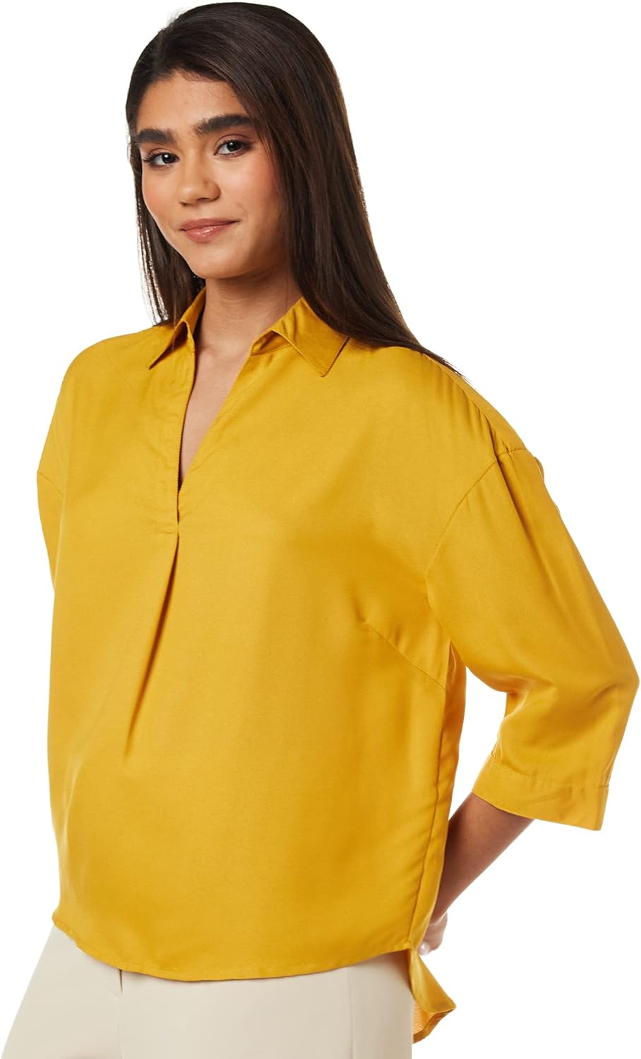 بلوزة بقصة فضفاضة سادة للنساء من أمازون براند - سيمبول 3 بلوزة بقصة فضفاضة سادة للنساء من أمازون براند - سيمبول - الصورة 3
