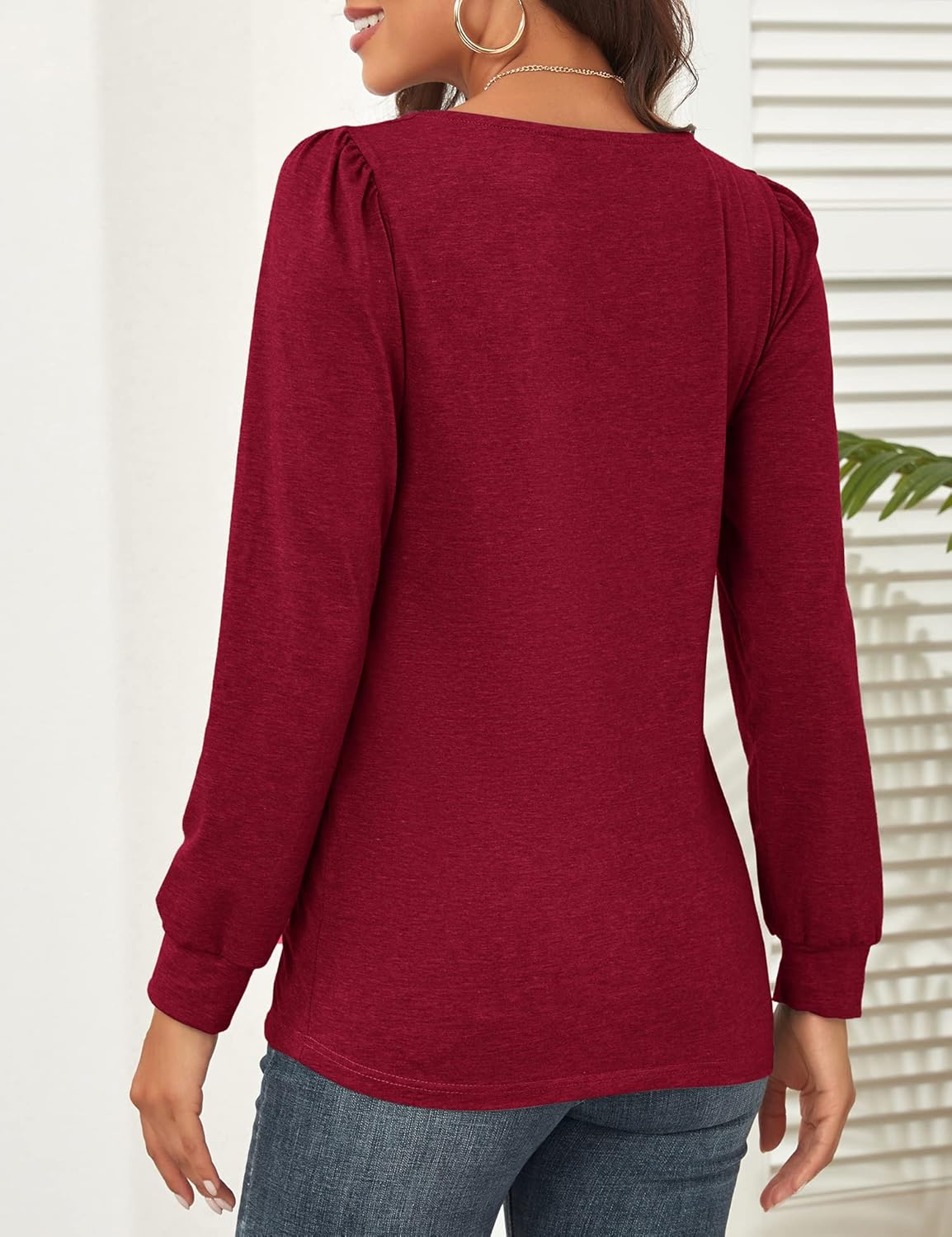 بلايز بقبة مربعة للنساء من اكس ان اي يو اي يو، قمصان طويلة باكمام منفوخة انيقة للربيع، تيشيرتات كاجوال فضفاضة 3 بلايز بقبة مربعة للنساء من اكس ان اي يو اي يو، قمصان طويلة باكمام منفوخة انيقة للربيع، تيشيرتات كاجوال فضفاضة - الصورة 3