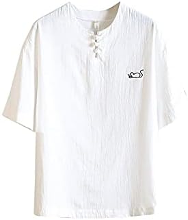 تي شيرت Ancoree رجالي كاجوال أنيق مطبوع برقبة دائرية قطن كتان قصير الأكمام تي شيرت بلايز ضيقة ملابس الشارع قمصان للرجال (اللون: أبيض، المقاس: L)