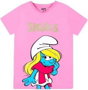 تي شيرت بأكمام قصيرة من القطن 100% للبنات الصغيرات بتصميم السنافر ونمط غربي من تروكير (عبوة من 1 قطعة)