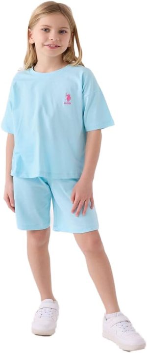 .U.S. بولو اسن طقم برمودا للبنات بلون ازرق فاتح