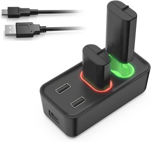 شاحن للبطارية الاحتياطية لوحدة تحكم اكس بوكس X/S مكون من قاعدة شاحن بطارية قابلة لإعادة الشحن عبر USB 800 ملي أمبير/ساعة مع مؤشر ليد لجهاز اكس بوكس ون/S/X/ون اليت