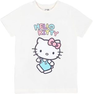 تيشيرت بتصميم غربي وأكمام قصيرة مع طبعة هالو كيتي وقماش للبنات من سانريو (عبوة من قطعة واحدة)