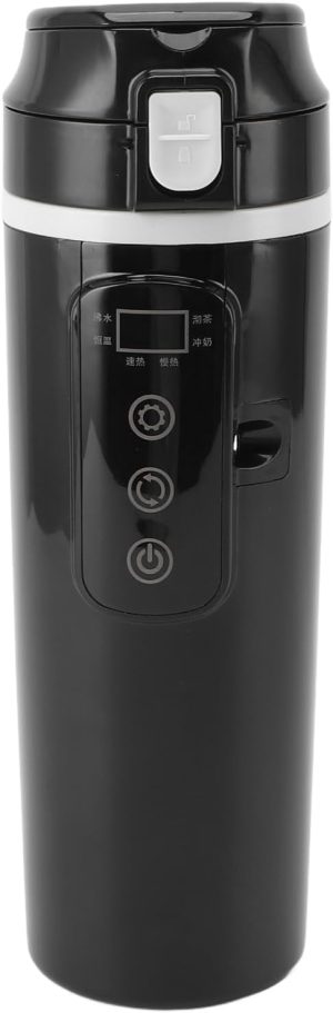 كوب تسخين محمول للسيارة، غلاية كهربائية 4 في 1 سعة 500 مل مع تحكم في درجة الحرارة، مقاوم للتسرب، كوب تسخين للسيارة من الستانلس ستيل، سهل الاستخدام