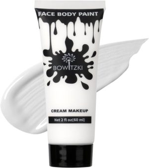 بوويتزكي طلاء للوجه والجسم سعة 2 اونصة، مكياج كريمي 60 مل، طلاء وجه مائي مؤثرات خاصة للبالغين والاطفال لحفلات الهالوين والكريسماس والحفلات التنكرية (ابيض)