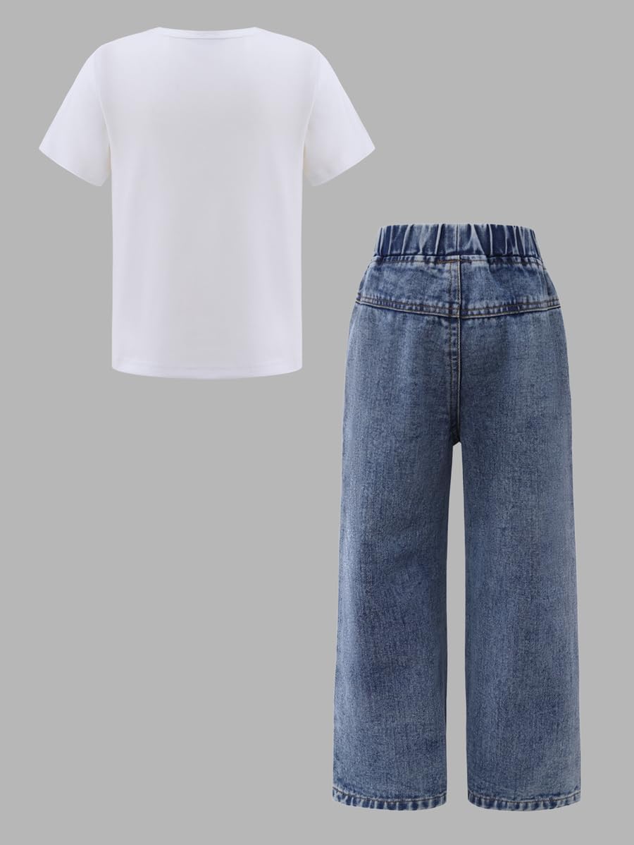 طقم بنطلون جينز وتيشيرت بطبعة قلب للبنات من ستايلي 3 طقم بنطلون جينز وتيشيرت بطبعة قلب للبنات من ستايلي - الصورة 3