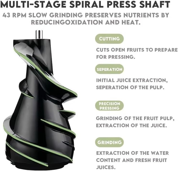 عصارة بطيئة المضغ، عصارة بطيئة للفواكه/الخضروات، تعمل بالضغط البارد مع مخرج عالي 2 عصارة بطيئة المضغ، عصارة بطيئة للفواكه/الخضروات، تعمل بالضغط البارد مع مخرج عالي - الصورة 2