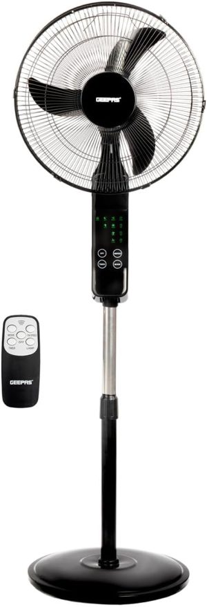 مروحة عمودية 40 سم مع جهاز تحكم عن بعد بقدرة 50 واط - 3 سرعات ومروحة 5 ريشات وارتفاع قابل للتعديل واعدادات ميل شاشة عرض LED من جيباس | اغلاق تلقائي ابيض