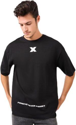 تي شيرت مصنوع من القطن النقي بتصميم بسيط برسومات ومقاس كبير للرجال من ستايلي