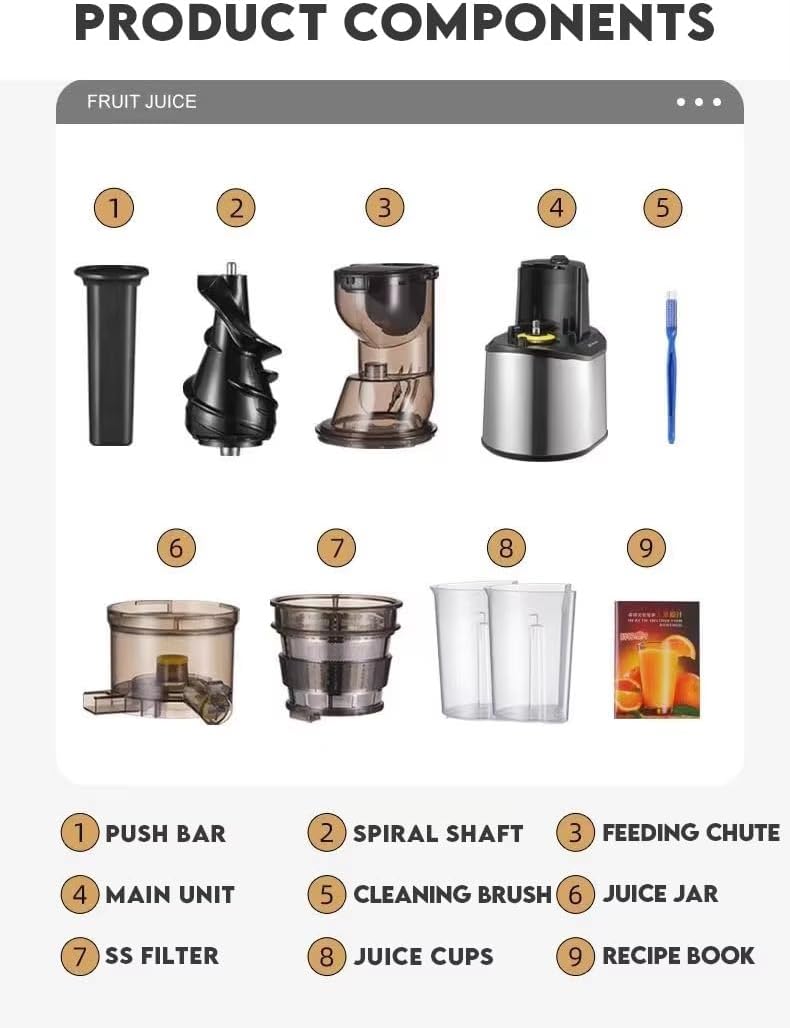 عصارة بطيئة المضغ، عصارة بطيئة للفواكه/الخضروات، تعمل بالضغط البارد مع مخرج عالي 3 عصارة بطيئة المضغ، عصارة بطيئة للفواكه/الخضروات، تعمل بالضغط البارد مع مخرج عالي - الصورة 3