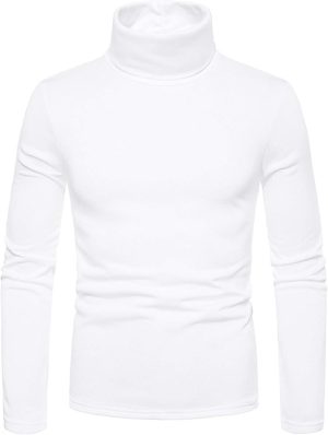 تي شيرت رجالي بأكمام طويلة قميص داخلي كاجوال للربيع والخريف بأكمام نحيفة للرجال لون حقيبة ظهر طويلة قابلة للتمدد للرجال مع قميص صلب بنمط الرجال (اللون: أبيض، المقاس: S)
